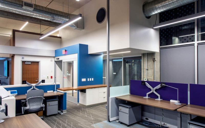 UCSF Facilities Office interior at Mission Bay, with exposed spiral ductwork